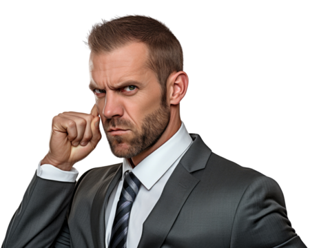 Business man with emotions and gesture transparent background