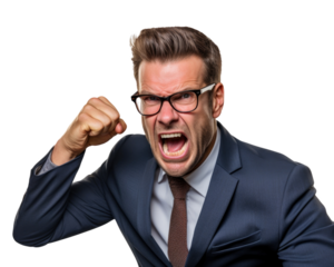 Business man with emotions and gesture transparent background