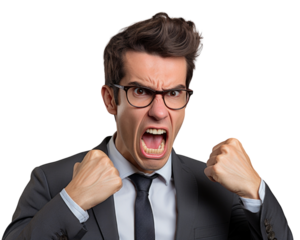Business man with emotions and gesture transparent background