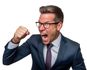 Business man with emotions and gesture transparent background