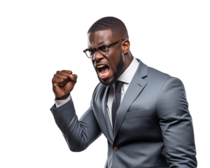 Business man with emotions and gesture transparent background
