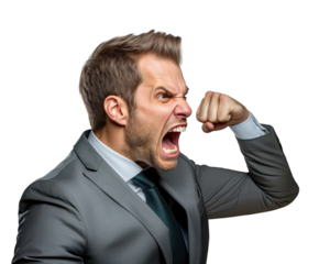 Business man with emotions and gesture transparent background