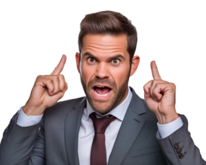 Business man with emotions and gesture transparent background