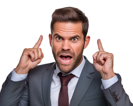 Business man with emotions and gesture transparent background