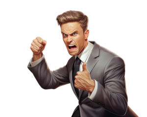 Business man with emotions and gesture transparent background