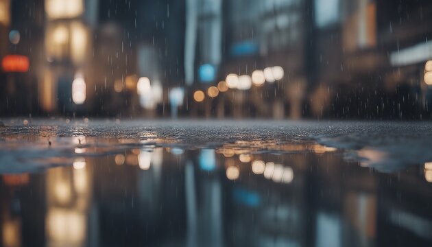 cityscape reflected in a puddle after a rainstorm. The buildings appear distorted and elongated, creating a dreamlike quality.