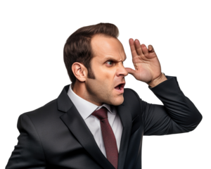 Business man with emotions and gesture transparent background