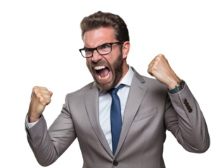 Business man with emotions and gesture transparent background