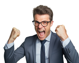 Business man with emotions and gesture transparent background