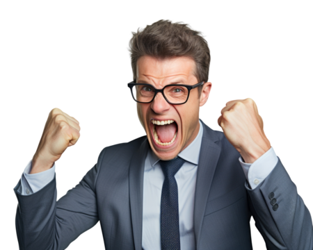 Business man with emotions and gesture transparent background