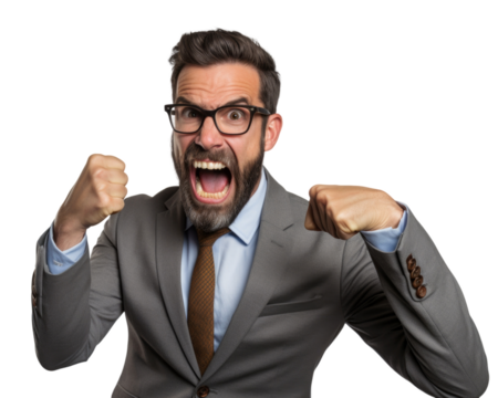 Business man with emotions and gesture transparent background