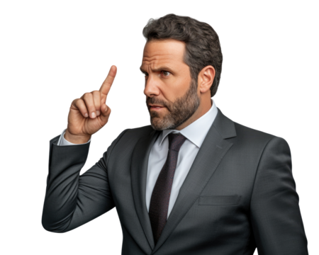 Business man with emotions and gesture transparent background