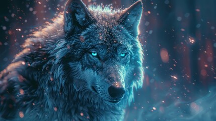 Cool, Epic, Artistic, Beautiful, and Unique Illustration of Wolf Animal Cinematic Adventure: Abstract 3D Wallpaper Background with Majestic Wildlife and Futuristic Design (generative AI) - obrazy, fototapety, plakaty