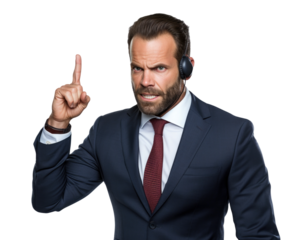 Business man with emotions and gesture transparent background