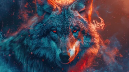 Obrazy na Plexi  Cool, Epic, Artistic, Beautiful, and Unique Illustration of Wolf Animal Cinematic Adventure: Abstract 3D Wallpaper Background with Majestic Wildlife and Futuristic Design (generative AI)