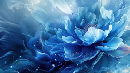 Cool Blue Floral Abstract Design with Depth and Movement