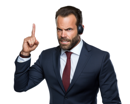 Business man with emotions and gesture transparent background