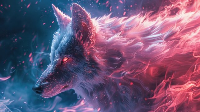 Cool, Epic, Artistic, Beautiful, and Unique Illustration of Wolf Animal Cinematic Adventure: Abstract 3D Wallpaper Background with Majestic Wildlife and Futuristic Design (generative AI)