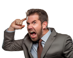 Business man with emotions and gesture transparent background