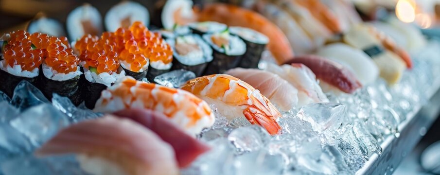A seafood display on ice showcasing the freshest catch