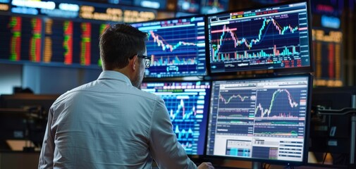 Stock Market Analyst Monitoring Data on Screens.