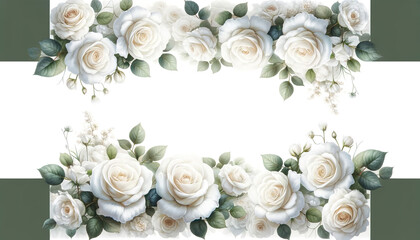 Delicate White Rose . flowers, light watercolor, spring mood. Border