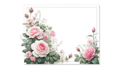Delicate Pink Rose . flowers, light watercolor, spring mood. Border