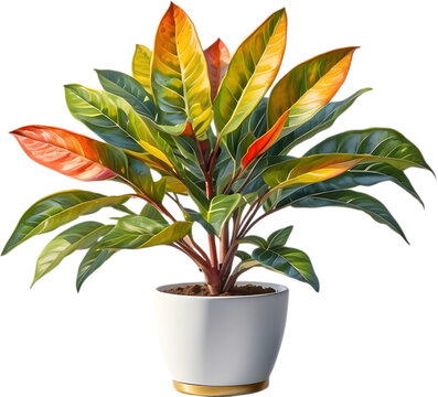 Watercolor painting of a Crotons (Codiaeum variegatum) plant.