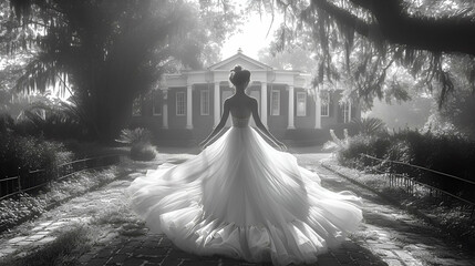 Wedding n a southern plantation - wedding dress - black and white - stylish - elegant 