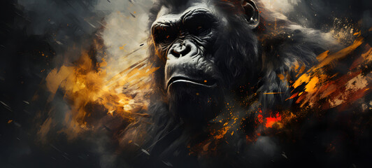 Abstract modern art collage portrait of gorilla, ai generative