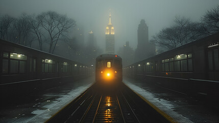Train in the city - fog - cloudy - freight - transportation 