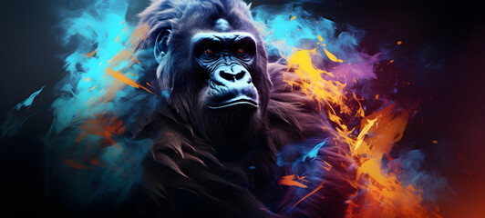 Abstract modern art collage portrait of gorilla, ai generative