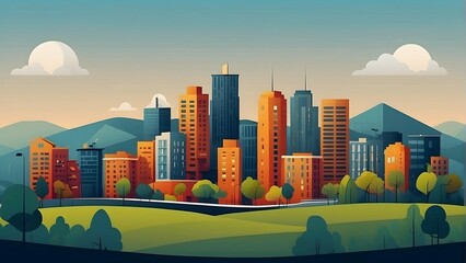 view of tall buildings in a city in the afternoon. 3d rendering