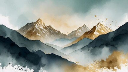 Mountain View. yellow watercolor