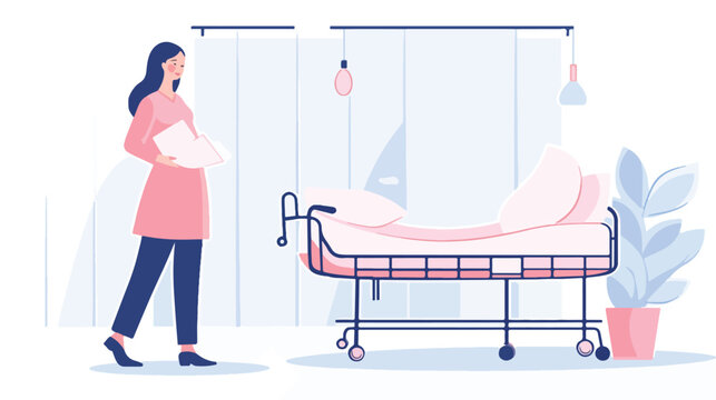 Pregnant woman in hospital icon image flat cartoon