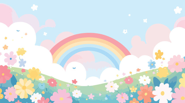 Rainbow daisy flat cartoon vactor illustration isol