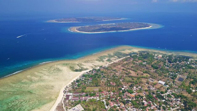 Aerial view of Indonesias Gili Islands between Lombok and Bali