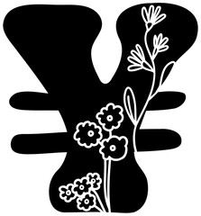 Yen fill alphabet letter handwritten font with flower decorative blossom nature