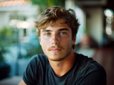 Portrait of a 21 year old Handsome Young Man, natural, close-up  young male, connection facial expression casual lifestyle personable engaging relaxed headshot sincerity charm, attractive boy candid