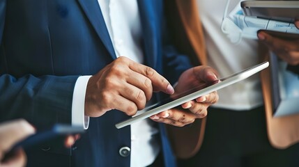 Business people talking and using digital tablet in office