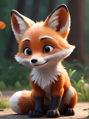 Obraz premium Cute fox, Child-friendly cartoon style, fantasy style