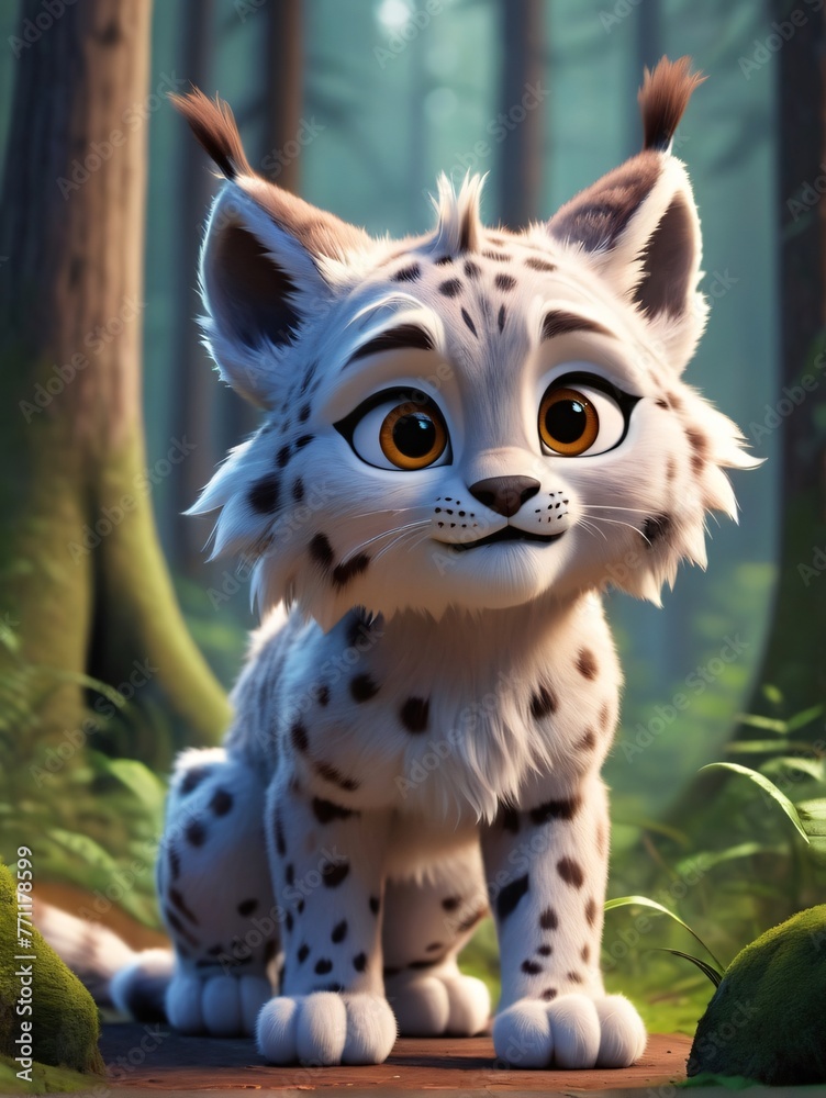 Wall mural cute lynx, child-friendly cartoon style, fantasy style