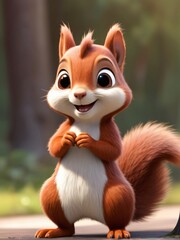 Cute squirrel, Child-friendly cartoon style, fantasy style