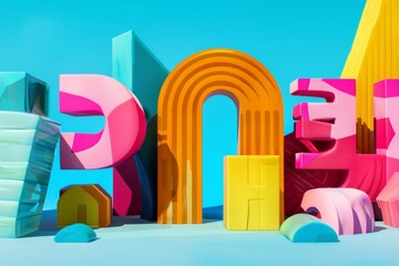 3D typography in vibrant colors, playful shadows, popping off the background