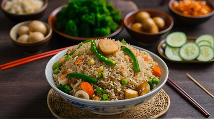 asian dinner meal vegetable rice food fried rice chinese healthy. asian dinner meal vegetable rice food fried rice chinese healthy.generative.ai