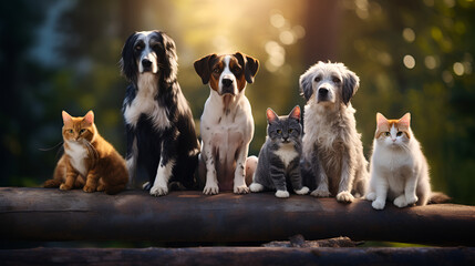 A row of dogs posing in a front view Several breeds and different sizes3 - obrazy, fototapety, plakaty
