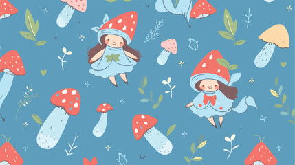 Seamless pattern with cute forest fairy outline rai - obrazy, fototapety, plakaty
