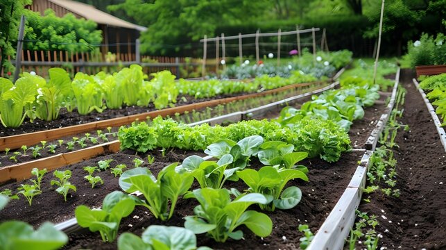 Family gardening in backyard vegetable garden