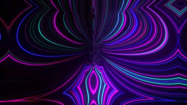 Abstract futuristic neon background with glowing lines, laser rays, speed of light.