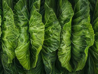 Fototapeta na wymiar Napa cabbage leaves dewy and fresh